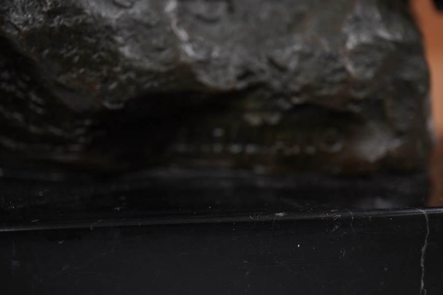 After Giacomo Merculiano, an Art Deco style patinated bronze of a panther, signed, length 30cm